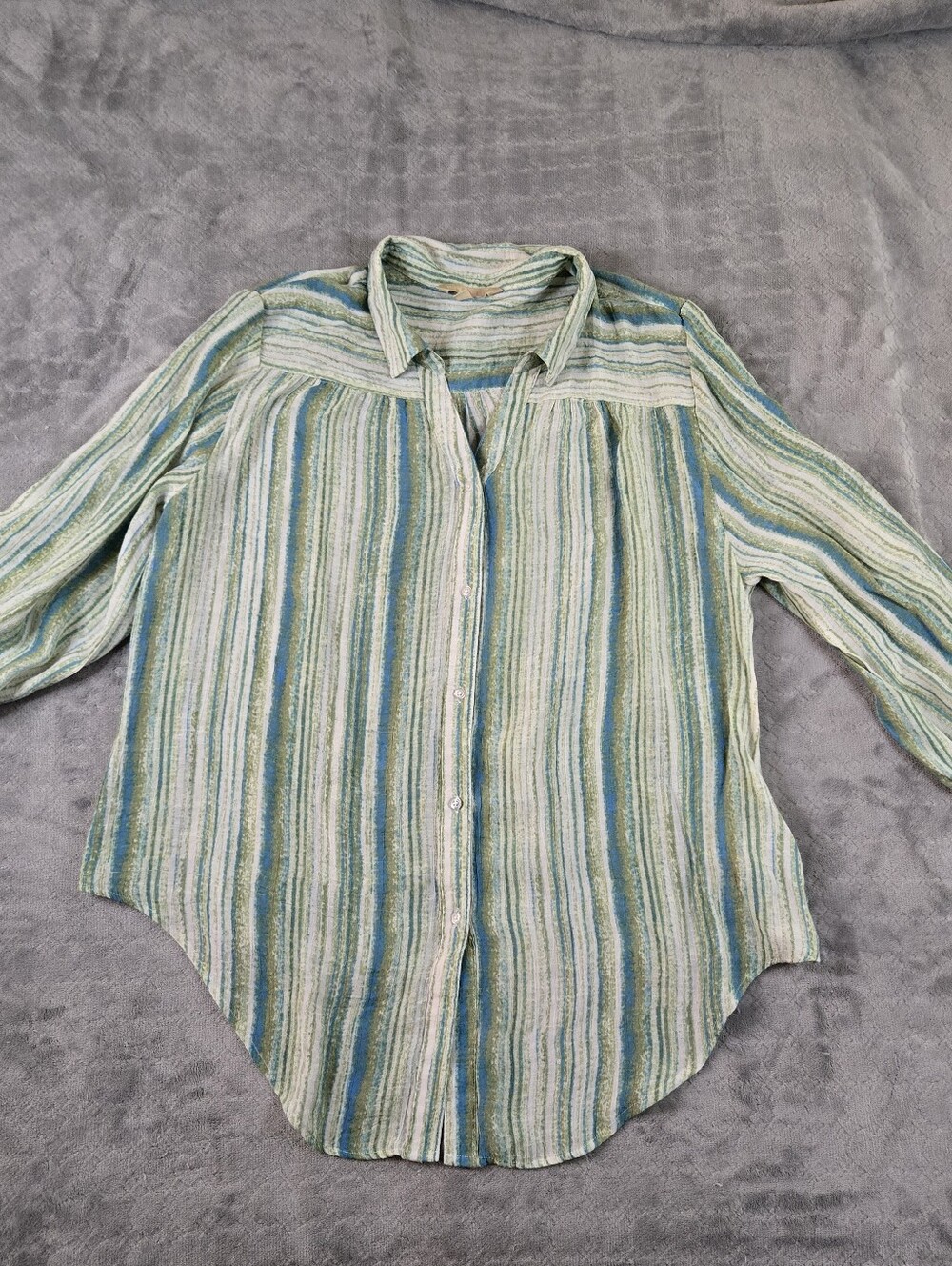 Hope & Harlow Striped Button-Front Women’s Shirt - Green Multi